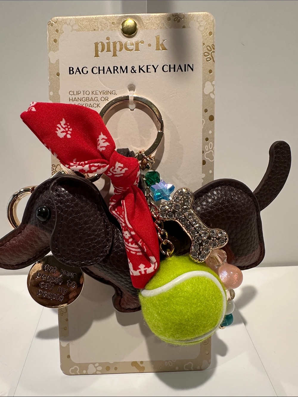 NWT PIPER K Puppr Bag Charm with Key Ring, Bandana, Ball, Tag, Bone Charm.